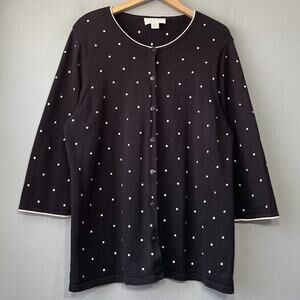 CJ Banks Plus Size 0X Black White Polka Dot Sweater Cardigan Preppy Old Money